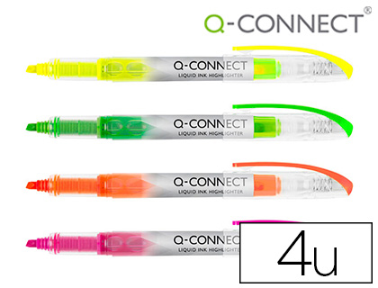 4 marcadores fluorescentes Q-Connect tinta líquida colores surtidos